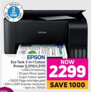 Epson Eco Tank 3 In 1 Colour Printer L3110/L3111