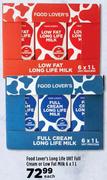 Food Lover's Long Life UHT Full Cream Or Low Fat Milk-6 x 1Ltr Each