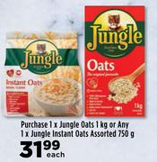 1 x Jungle Oats 1kg Or Any 1 x Jungle Instant Oats Assorted 750h-Each