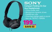 Sony Compact Folding On Ear Aux Headphones-Each