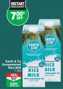 Earth & Co Unsweetened Rice Milk-1Ltr