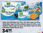 Gullon Choc Chip Gluten Free 200g, Choc Wafer Sugar Free 180g, Vanilla Wafer Sugar Free 210g-Each