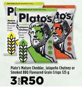 Plato's Mature Cheddar,Jalapeno Chutney Or Smoked BBQ Flavpored Grain Crisps-For 3 x 125g