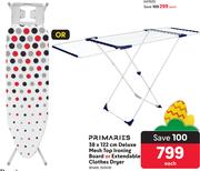 Primaries 38 x 122cm Deluxe Mesh Top Ironing Board Or Extendable Clothes Dryer 81469, 350419-Each