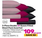 Always Home 3 Piece Double Or Queen Fitted Sheet Pack Assorted-Per Pack