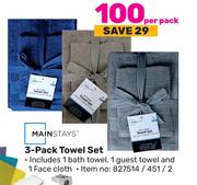 Mainstays 3 Pack Towel Set-Per Pack