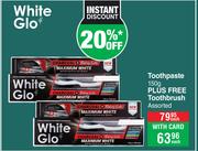 White Glo Toothpaste 150g Plus Free Toothbrush Assorted-Each
