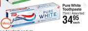 Aquafresh Pure White Toothpaste Assorted-75ml Each