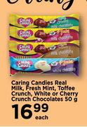 Caring Candies Real Milk, Fresh Mint Toffee Crunch, White Or Cherry Crunch Chocolate-50g Each
