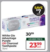 White Glo Advantage Purple Or Charcoal Toothpaste-75ml