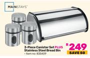 Mainstays 3-Piece Canister Set Plus Stainless Steel Bread Bin