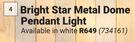 Bright Star Metal Dome Pendant Light