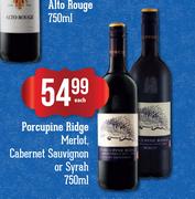 Porcupine Ridge Merlot, Cabernet Sauvignon Or Syrah-750ml Each