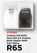 Cerebos Salt Refill Pack 200g & Cerebos Black Pepper Refill Pack 500g-Combo