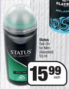 Status Roll On For Men (Assorted)-50ml Each