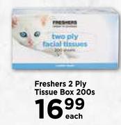 Freshers 2 Ply Tissue Box-200's Pack Each