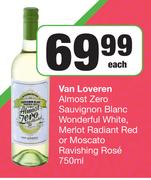 Van Loveren Almost Zero Sauvignon Blanc Wonderful White, Merlot Radiant Red Or Moscato Rose-750ml Ea