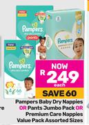 Pampers Baby Dry Nappies Or Pants Jumbo Pack Or Premium Care Nappies Value Pack Assorted Sizes-Each