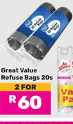 Great Value Refuse Bags-For 2 x 20s