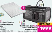 Little One Quilt Dream Cot Plus Camp Cot Mattress 970 x 670 x 60cm-Both For