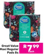 Great Value Maxi Regular Pads-8s Each
