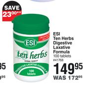 ESI Ten Herbs Digestive Laxative Formula 100 Tablets