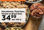 Macadamias, Pistachios, Pecans Or Brazil Nuts-Per 100g