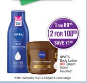 Nivea Body Lotion Or Cream Assorted-For 2 x 400ml