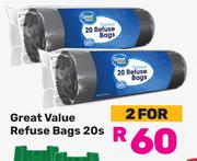 Great Value Refuse Bags-For 2 x 20s