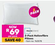 Mainstays 2 Pack Hollowfibre Pillows-Per Pack
