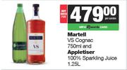 Martell VS Cognac 750ml & Appletiser 100% Sparkling Juice 1.25L-For Both