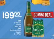 KWV 5 Year Old Brandy 750ml & KWV Brandy & Cola Handies 6 x 275ml-Per Combo