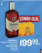 Ballantine's Blended Scotch Whisky 750ml & Hall & Bramley Ginger Ale 6 x 200ml-Per Combo