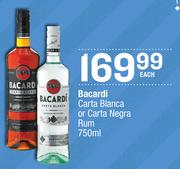 Bacardi Carta Blanca Or Carta Negra Rum-750ml Each