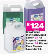 Great Value Dishwash Liquid Lemon Or All Purpose Cleaner Lemon Or Tile & Floor Cleaner Lavender-5L E