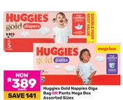 Huggies Gold Nappies Giga Bag Or Pants Mega Box Assorted Sizes-Each