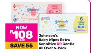 Johnson's Baby Wipes Extra Sensitive Or Gentle All Over 6 Pack-Each