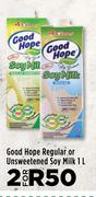 Good Hope Regular Or Unsweetened Soy Milk-For 2 x 1L