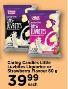 Caring Candies Little Luvbites Liquoorice Or Strawberry Flavour-80g Each.