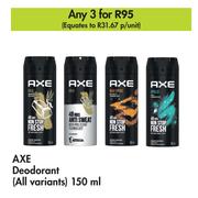 Axe Deodorant (All Variants)-For 3 x 150ml