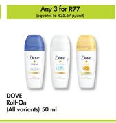 Dove Roll On (All Variants)-For 3 x 50ml