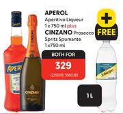 Aperol Aperitivo Liqueur 750ml Plus Cinzano Prosecco Spritz Squmante 750ml-Both For