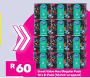 Great Value Maxi Regular Pads-12 x 8 Pack