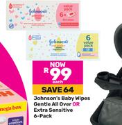 Johnson's Baby Wipes Gentle All Over Or Extra Sensitive 6 Pack-Each