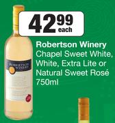 Robertson Winery Chapel Sweet White, White, Extra Lite Or Natural Sweet Rose 750ml- Each