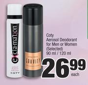 Coty Aerosol Deodorant For Men Or Women (Selected)-90ml/120ml Each