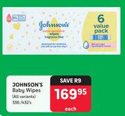 Johnson's Baby Wipes-336/432's Each