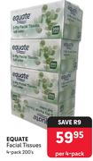 Equate Facial Tissues 4 Pack 200's-Per 4 Pack
