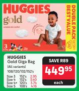 Huggies Gold Giga Bag (All Variants) 108/120/132/152's-Each
