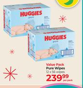 Huggies Value Pack Pure Wipes 12 x 56 Wipes-Per Pack